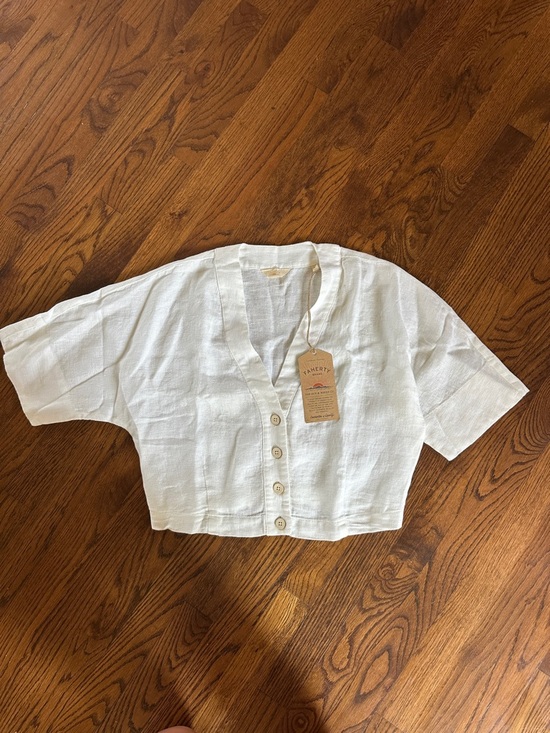 Faherty Tops - Faherty Cream Button-Down Crop Shirt